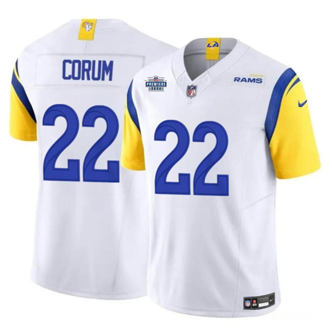 Men's Los Angeles Rams #22 Blake Corum White 2024 With Dradt Patch F.U.S.E Vapor Untouchable Football Stitched Jersey